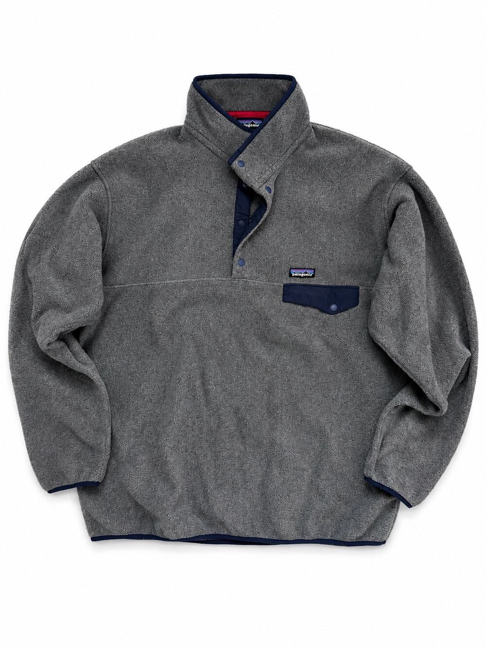 Patagonia Synchilla Fleece Pullover XL Gray Navy Snap-T Chest Pocket